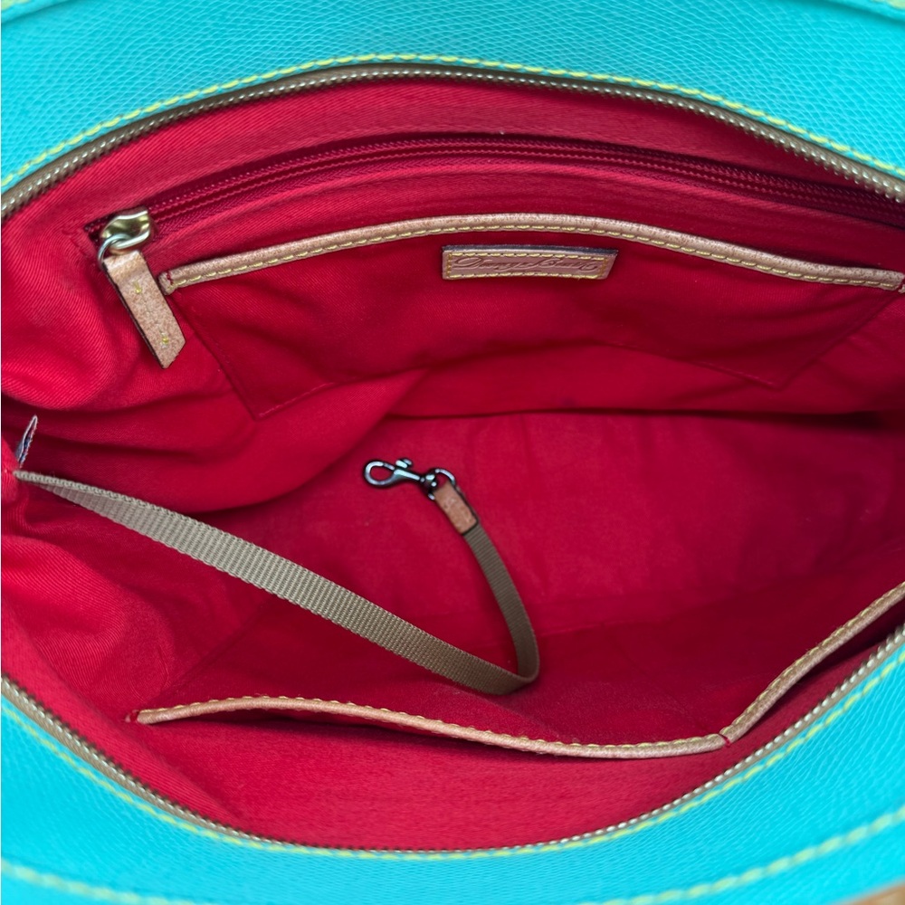 VTG Dooney & Bourke Bone Pebbled Leather Turquoise Cynthia Tote Shoulder Bag - Picture 16 of 17